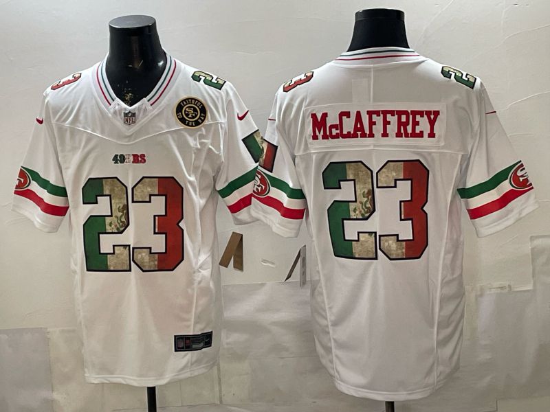 Men 2026 San Francisco 49ers #23 Mccaffrey White three generations Nike Limited NFL Jersey style 003